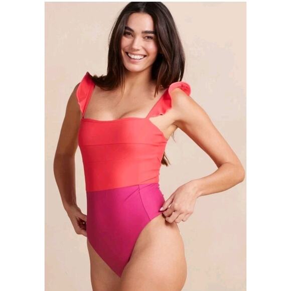Summersalt The Ruffle Oasis One-Piece Swimsuit Sz 16 Summer Berry & Spritz VGUC - Picture 1 of 11